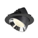 Black recessed spotlight with a reflective chrome finish, featuring a textured lens and designed for ceiling mounting.