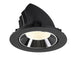 Black recessed LED downlight with a reflective chrome finish and textured white diffuser, designed for ceiling mounting.
