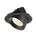 Black recessed LED downlight, adjustable tilt.
