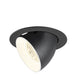 Recessed ceiling light, black finish, adjustable spotlight.