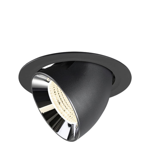 Black metal recessed spotlight with a chrome finish, featuring a sleek design and adjustable mounting for versatile lighting options.