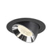 Black aluminum recessed spotlight with a reflective chrome finish and a textured lens for focused illumination.