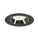 Recessed ceiling light fixture made of metal with a black finish and chrome reflector, designed for flush mounting.