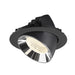 Recessed LED downlight in black aluminum with a polished reflector, designed for ceiling mounting, providing focused illumination.