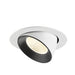 Recessed ceiling light fixture with a white metal finish and black interior, featuring a honeycomb lens for focused illumination.