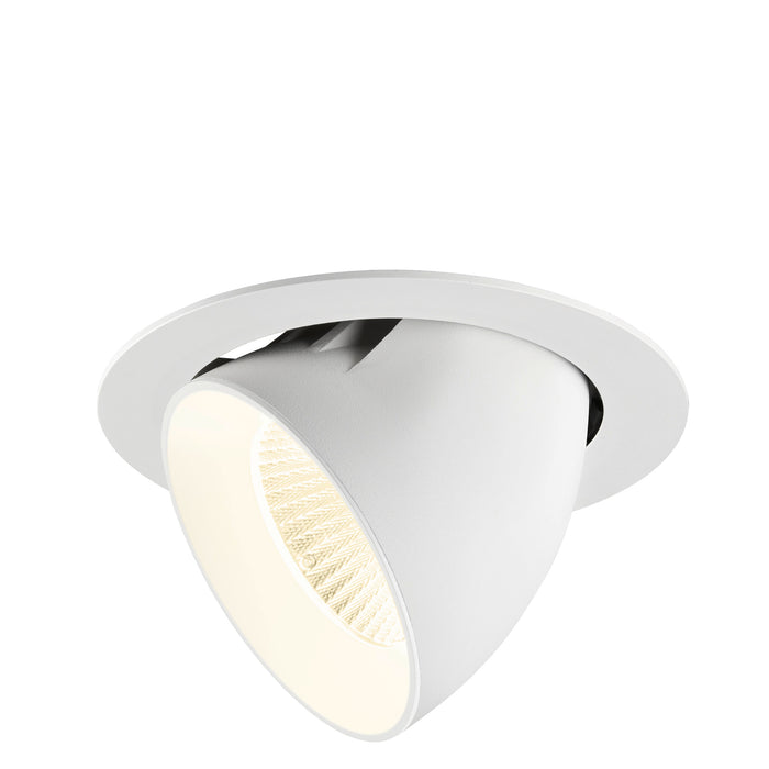 White recessed ceiling light fixture, adjustable spotlight.