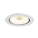 White recessed ceiling light fixture with round trim.