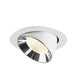 Recessed ceiling light fixture in white metal with a chrome finish and a textured reflector, designed for flush mounting.
