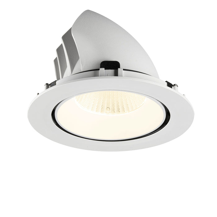 White recessed ceiling light fixture with textured finish.