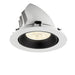 Recessed LED downlight in white finish with black interior, featuring a durable aluminum body and designed for ceiling mounting.