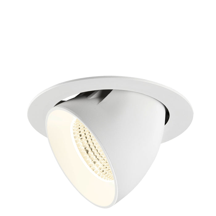 White recessed ceiling light fixture, adjustable angle, matte finish.