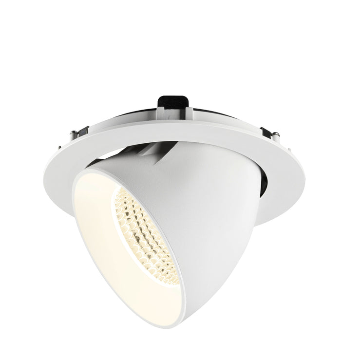 White recessed ceiling light fixture, adjustable spotlight.