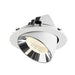 Recessed ceiling light fixture made of metal with a white finish and chrome reflector, designed for easy mounting.
