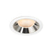 Recessed ceiling light fixture with a polished chrome finish, white trim, and honeycomb lens, designed for flush mounting.