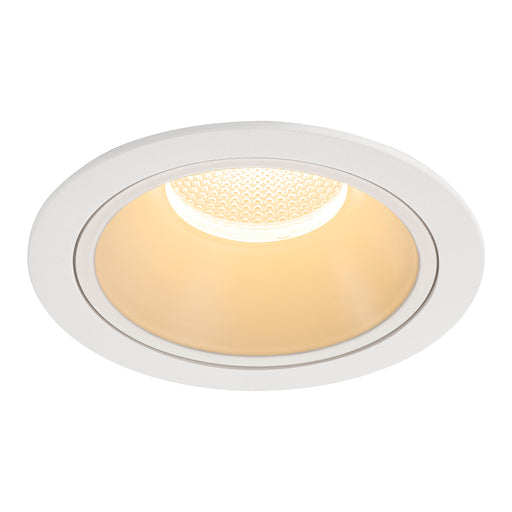 White recessed ceiling light fixture with textured finish.