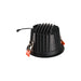Black recessed LED downlight with heat sink, matte finish, and spring mounting clips.