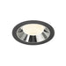 Recessed ceiling light fixture with a black metal finish and chrome reflector, featuring a warm white LED light source.