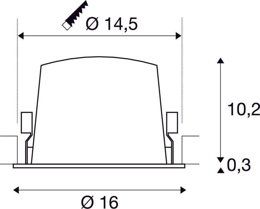 Black plastic mounting cap with a smooth finish, measuring 16mm in diameter and 10.2mm in height, featuring a 14.5mm diameter opening.