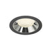 Recessed ceiling light fixture with a black finish, chrome reflector, and clear lens for modern lighting solutions.