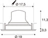 Technical drawing with dimensions of a component, showing diameter 17.5, diameter 19, height 11.3, and thickness 0.3.