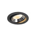Recessed downlight with a black matte finish, chrome reflector, and gold interior, designed for ceiling mounting.