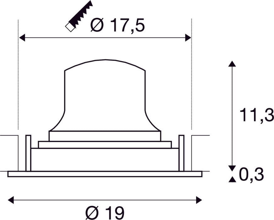 Metal mounting bracket with a matte finish, measuring 19mm in diameter and 11.3mm in height, featuring a central 17.5mm hole for installation.