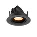 Black recessed ceiling light fixture, adjustable, with textured finish.