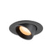 Black recessed ceiling light fixture with adjustable spotlight.