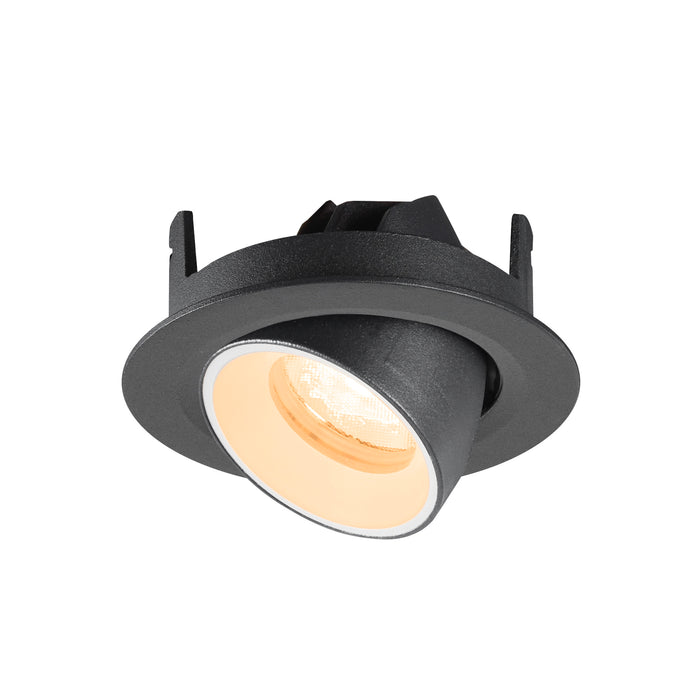 Recessed adjustable spotlight, black finish, ceiling mount.