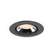 Recessed ceiling light fixture in black metal finish with a polished reflector and warm white LED bulb.