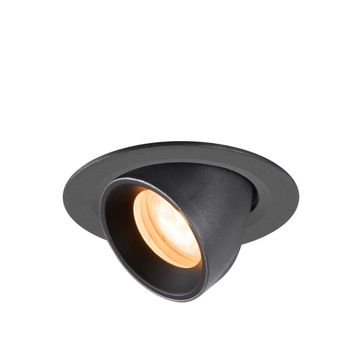 Black recessed ceiling light fixture with adjustable head.
