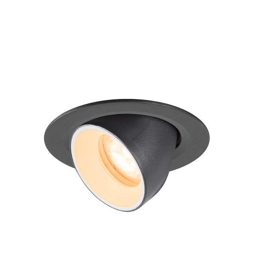 Black recessed ceiling light fixture with adjustable head.
