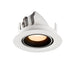 Recessed ceiling light fixture in white metal with a matte finish and warm LED bulb, designed for flush mounting.