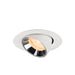 Recessed spotlight in white metal with a polished chrome finish, featuring a warm light bulb and designed for ceiling mounting.