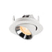 Recessed spotlight in white metal finish with a reflective chrome interior, designed for ceiling mounting and featuring a warm light bulb.
