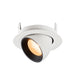 Recessed spotlight in white metal with a textured finish and black interior, designed for ceiling mounting.