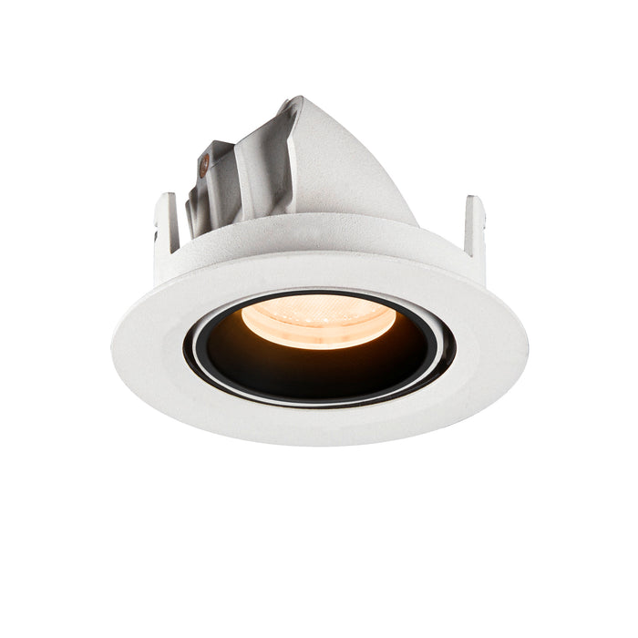 Recessed ceiling light fixture made of metal with a matte white finish and black interior, designed for easy mounting.