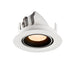 Recessed ceiling light fixture made of metal with a matte white finish and black interior, designed for easy mounting.