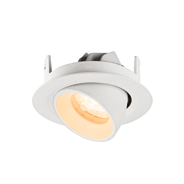White recessed ceiling light fixture, adjustable spotlight.
