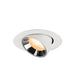 Recessed ceiling light fixture in white metal with a polished chrome finish and warm LED bulb, designed for flush mounting.
