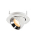 White metal recessed spotlight with a polished chrome reflector and warm LED bulb, designed for ceiling mounting.