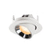 Recessed spotlight in white metal finish with a reflective chrome interior, designed for ceiling mounting and featuring a warm LED bulb.