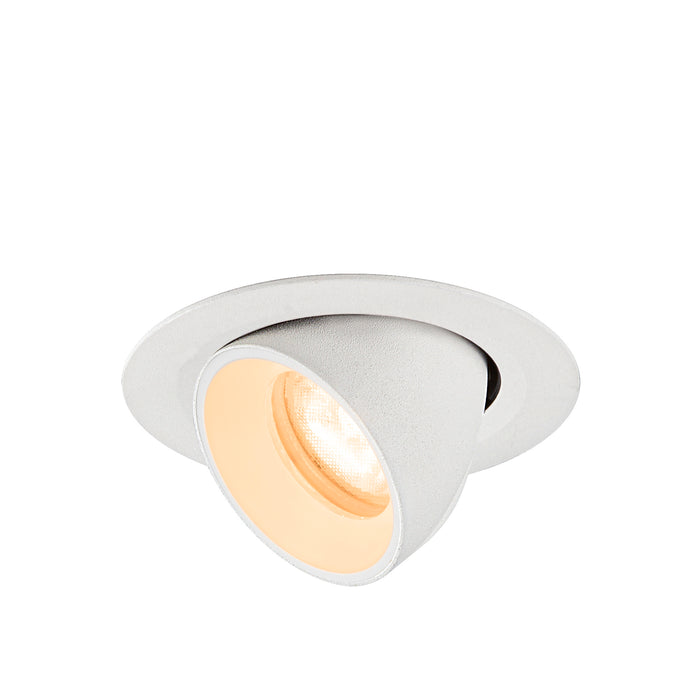 Recessed ceiling light, white textured finish, adjustable spotlight.
