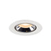 Recessed ceiling light fixture made of metal with a polished chrome finish and a warm white LED bulb, designed for flush mounting.
