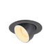 Recessed ceiling light fixture, black finish, adjustable spotlight.
