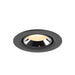 Recessed ceiling light fixture in black metal with a polished chrome reflector and warm white LED, designed for flush mounting.