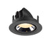 Recessed downlight in black aluminum with a polished chrome reflector, designed for ceiling mounting.