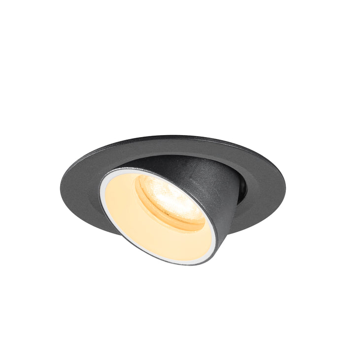 Black recessed ceiling light fixture with adjustable head.