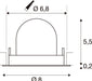 Technical drawing with dimensions for a recessed light fixture.