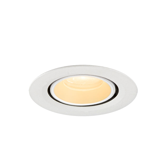 White recessed ceiling light fixture with warm light.